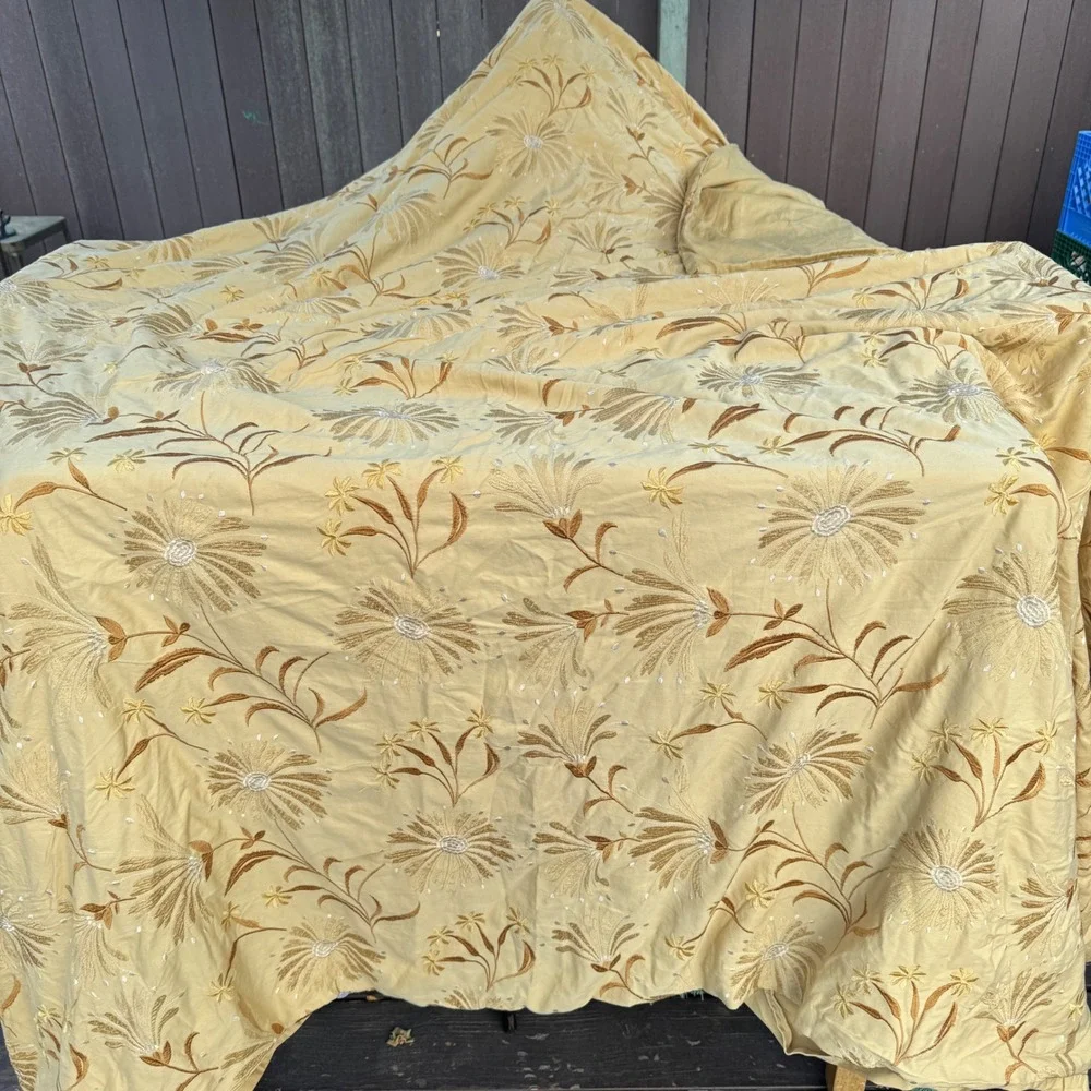 Vintage Duvet Cover Queen Ocre Beige Boho Yellow Floral Embroidered Vintage 2004